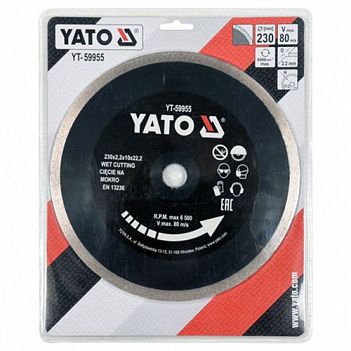 Диск алмазний суцільний Yato 230х22,2x2,2 мм (YT-59955)