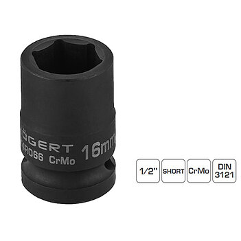 Головка торцевая 6-гранная ударная Hoegert Cr-Mo 1/2" 16 мм (HT4R066)