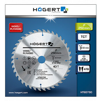 Диск пиляльний по дереву Hoegert Mn65 250х2,0х30 мм (HT6D790)