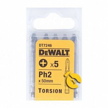 Бита Phillips DeWalt Torsion 1/4" PH2 5шт (DT7246)