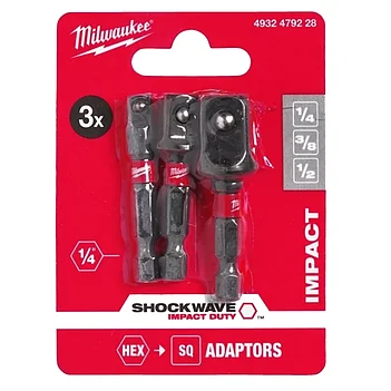 Набір перехідників ударних під шурупокрут Milwaukee Shockwave 1/4", 3/8", 1/2" 3 шт. (4932479228)