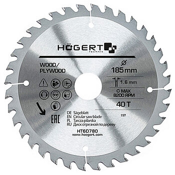 Диск пиляльний по дереву Hoegert Mn65 185х1,6х30 мм (HT6D780)