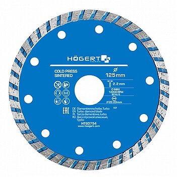 Диск алмазный турбо Hoegert 125х22,23х2,2 мм (HT6D754)