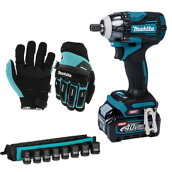 Гайковерт ударный аккумуляторный Makita + набор головок 6-гранных ударных 8 шт. + перчатки противоударные L (SET-TW005GD201-0826)