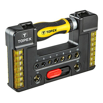 Отвертка трещоточная с набором бит и головок TOPEX Cr-V 38 шт. (39D344)