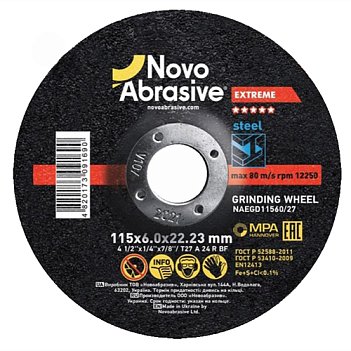 Круг зачистной по металлу NOVOABRASIVE Extreme 115х6,0х22,23мм (NAEGD11560/27)
