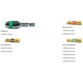 Набор бит WERA Bit-Check 12 Diamond 1 1/4" 12 шт. (05057421001)