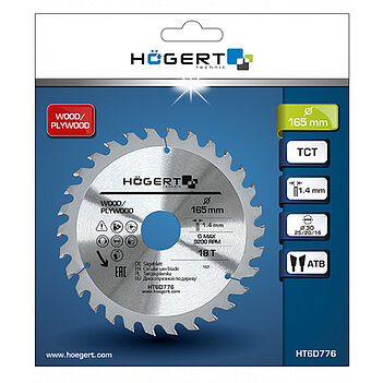 Диск пиляльний по дереву Hoegert Mn65 165х1,4х30 мм (HT6D776)