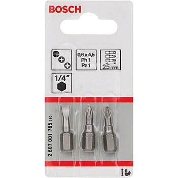 Біта Slotted Phillips Pozidriv Bosch Extra Hard 1/4" SL4,5 PH1 PZ1 3 шт. (2607001765)