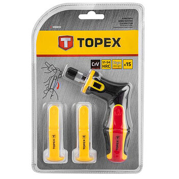 Отвертка реверсивная с набором бит и головок TOPEX 15 шт. (39D893)