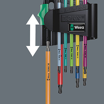 Набор ключей Torx Ball  Г-образных WERA 967 SPKL/9 BO Multicolour 9 шт. с отверстием и шаром с магнетизатором (05073599001)