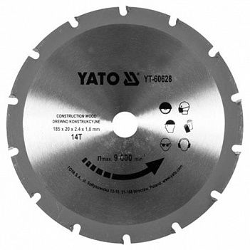 Диск пиляльний по дереву з цвяхами Yato 185х20x1,8 мм (YT-60628)