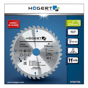 Диск пиляльний по дереву Hoegert Mn65 216х1,6х30 мм (HT6D786)