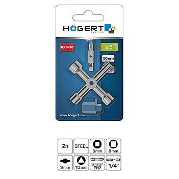 Ключ баллонный крестовой для электрошкафов Hoegert Zn 5x8x9x10 мм (HT1W760)