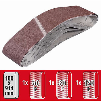 Шлифовальная лента Einhell 100х914 мм P60 / 80 / 120 3 шт. (914605)