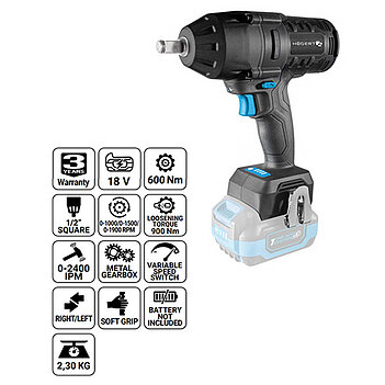 Гайковерт ударный аккумуляторный Hoegert (HT2E226-0IW) - без аккумулятора и зарядного устройства