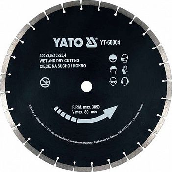 Диск алмазный cегментированный Yato 400x25,4х3,6 мм (YT-60004)