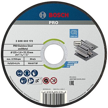 Круг отрезной по металлу Bosch PRO Stainless Steel and Metal 125 x 1,6 x 22,23 10 шт. (2608619050)