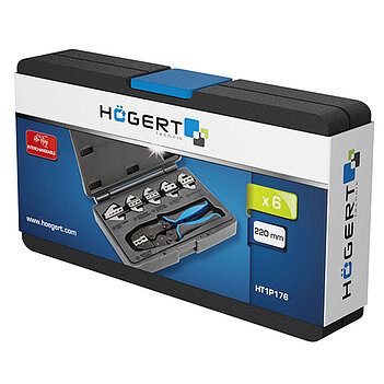 Кліщі обтискні Hoegert 220 мм зі змінними матрицями 6 шт. (HT1P176)