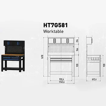 Верстак Hoegert з інструментальною панеллю і висувними ящиками (HT7G581)