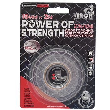Скотч двухсторонний Virok Power of strength 15 мм х 2 м 1 шт. (23V106) Скотч двухсторонний Virok Power of strength 15 мм х 2 м 1 шт. (23V106)