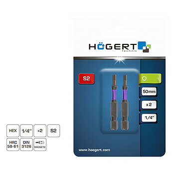 Біта ударна магнітна Hex Hoegert S2 1/4" H3 2 шт. (HT1S175)