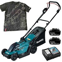 Газонокосилка аккумуляторная Makita DLM330Z+BL1830B 2шт+DC18RC+футболка XL+Диван надувной Makita (SET-DLM330Z-XL-0524)