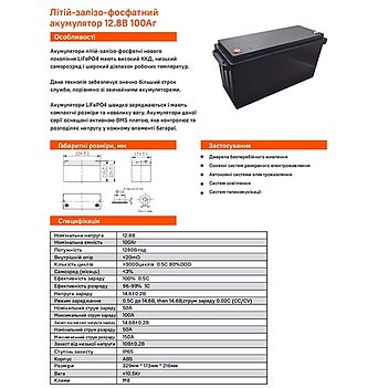 Аккумуляторная батарея Sturmax LiFePo4 12,8 В (BC12VM-LiFePo4100AH)