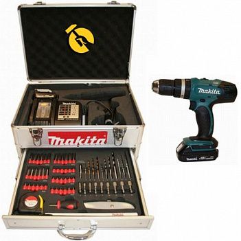 Ударная дрель-шуруповерт Makita BHP453SHEX + кейс и комплект принадлежностей