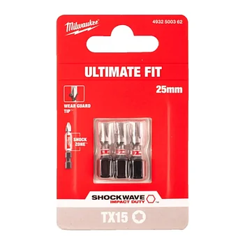 Біта ударна Torx Milwaukee Shockwave Impact Duty 1/4" TX15 3 шт. (4932500362)