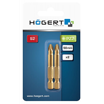 Біта Pozidriv Hoegert S2 1/4" PZ2 2 шт. (HT1S395)