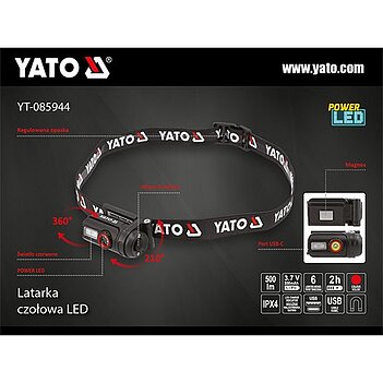 Ліхтар налобний акумуляторний Yato 3,7 В (YT-085944)
