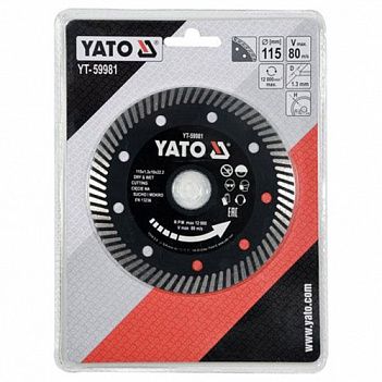 Диск алмазный турбо Yato 115x22.2x1.3 мм (YT-59981)