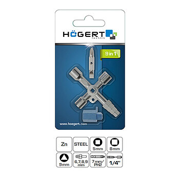 Ключ балонний хрестовий для електрошаф Hoegert Zn 5x8x9x6,7,8,9 мм (HT1W761)