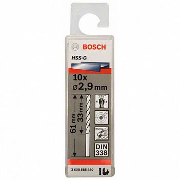 Сверло по металлу Bosch HSS-G 2,9x61мм 10шт (2608585480)