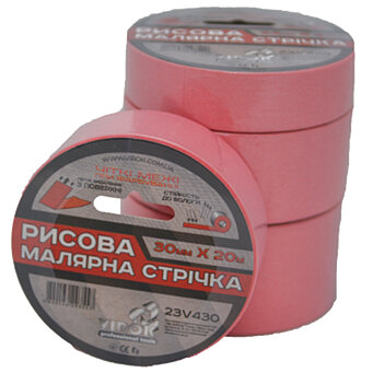 Стрічка малярна рисова VIROK 30 мм х 20 м рожева (23V430) Стрічка малярна рисова VIROK 30 мм х 20 м рожева (23V430)