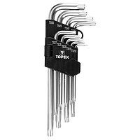 Набор ключей Torx Г-образных удлиненных с отверстием TOPEX Cr-V 9 ед. (35D951)